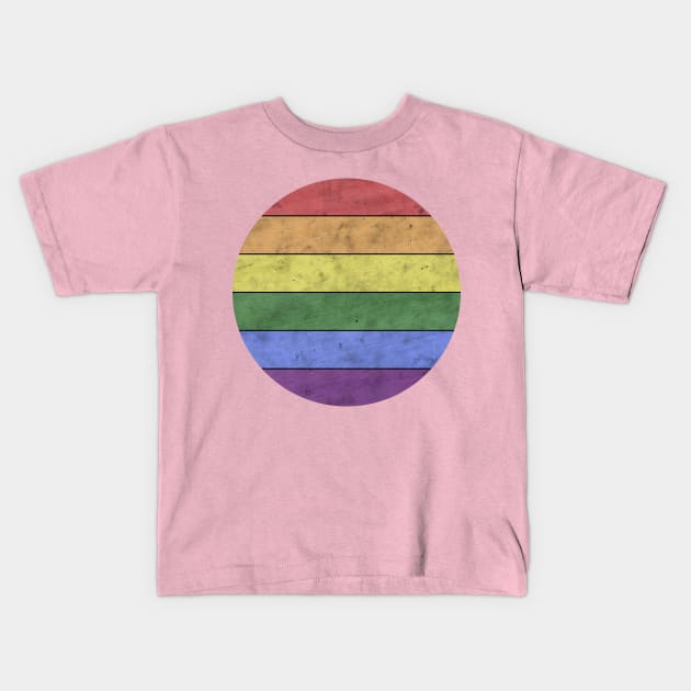 Vintage LGBT flag pride distressed black Rainbow wood Kids T-Shirt by PLdesign